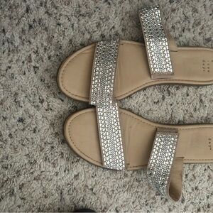 a new day Beige Slide Sandals with Silver Crystal Straps
